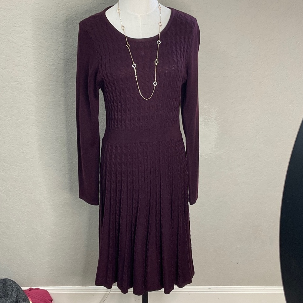 042 - Elegant Long Sleeve Knit Dress in Rich Burgundy
